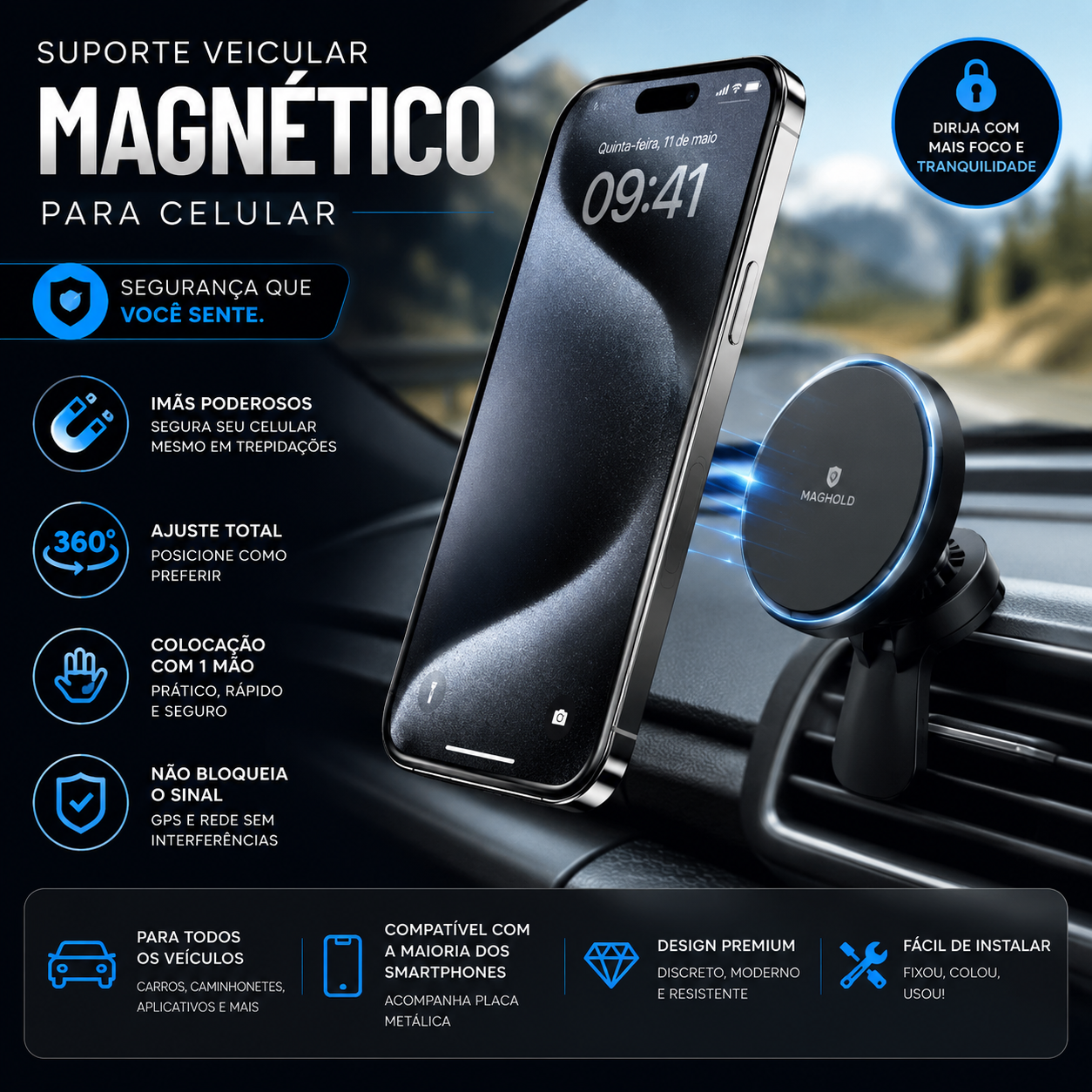Suporte Veicular Magnético para Celular 🚗📱