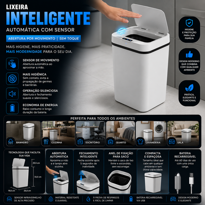 Lixeira Inteligente Automática com Sensor – Abertura por Movimento | Sem Toque, Higiênica e Moderna