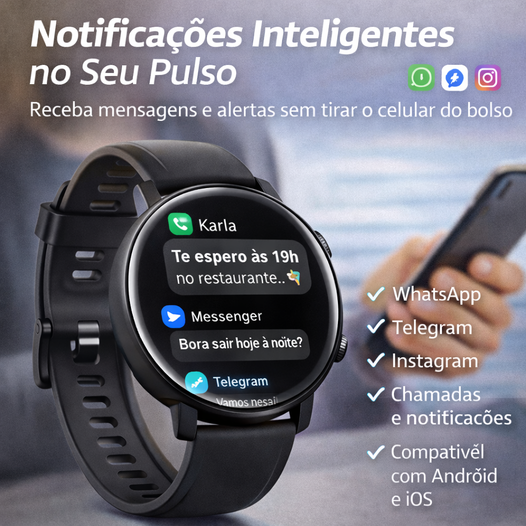 Relógio Inteligente Esportivo com Monitoramento Completo